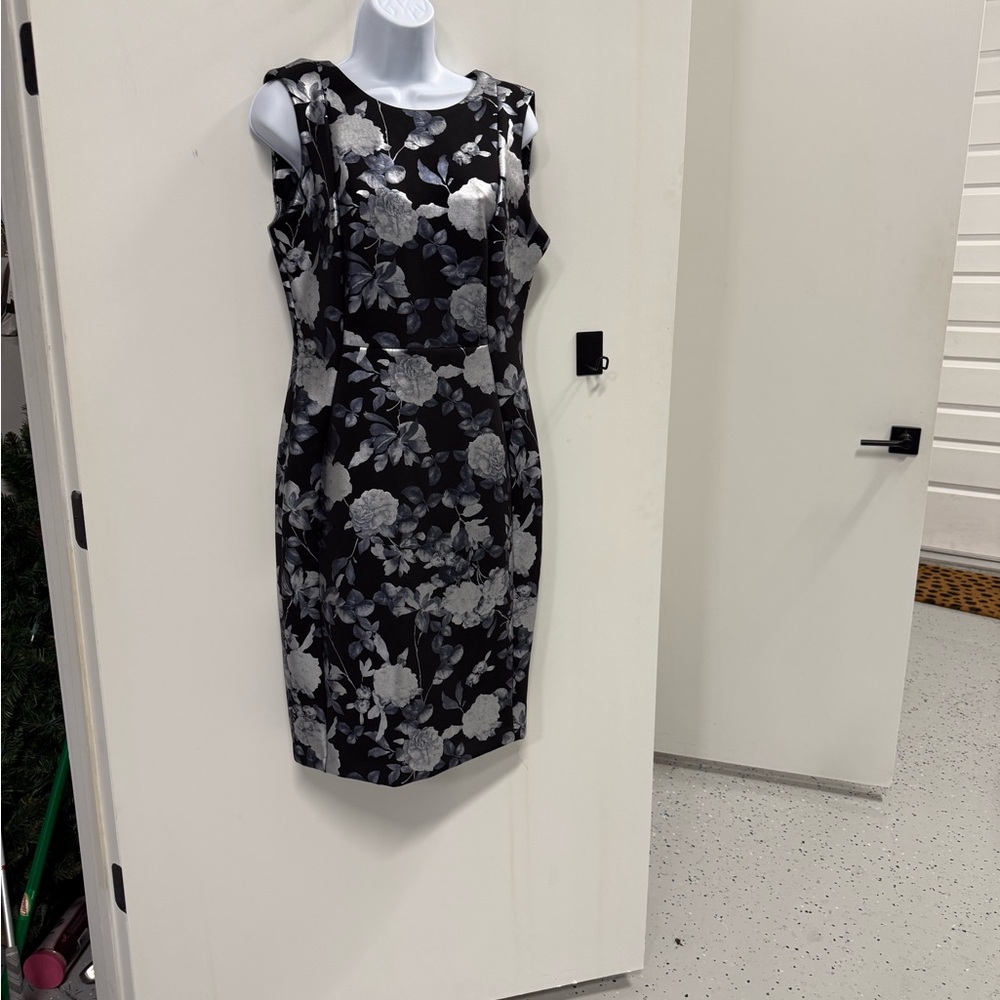 Calvin Klein Floral Black and Gray metallic Sleeveless Dress
